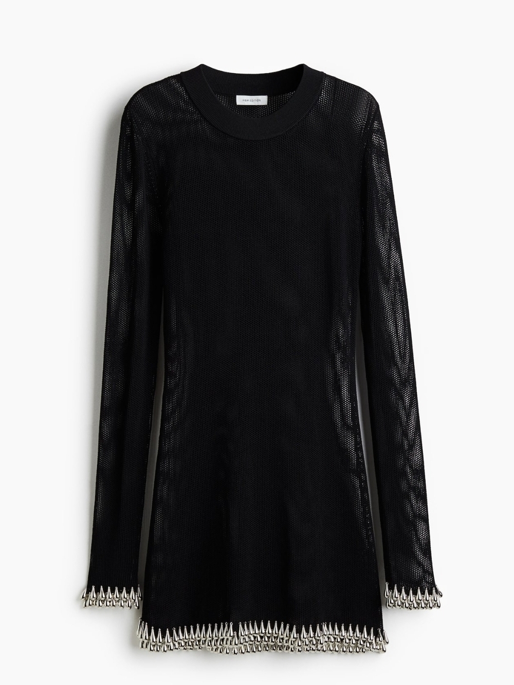 New Black Sheer Long-Sleeve Top with Chain Trim - Picture 2 of 5